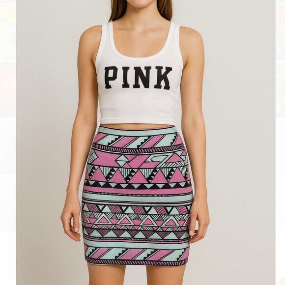 Pink Victoria’s Secret Pink and white casual bandeau skirt - Picture 1 of 6